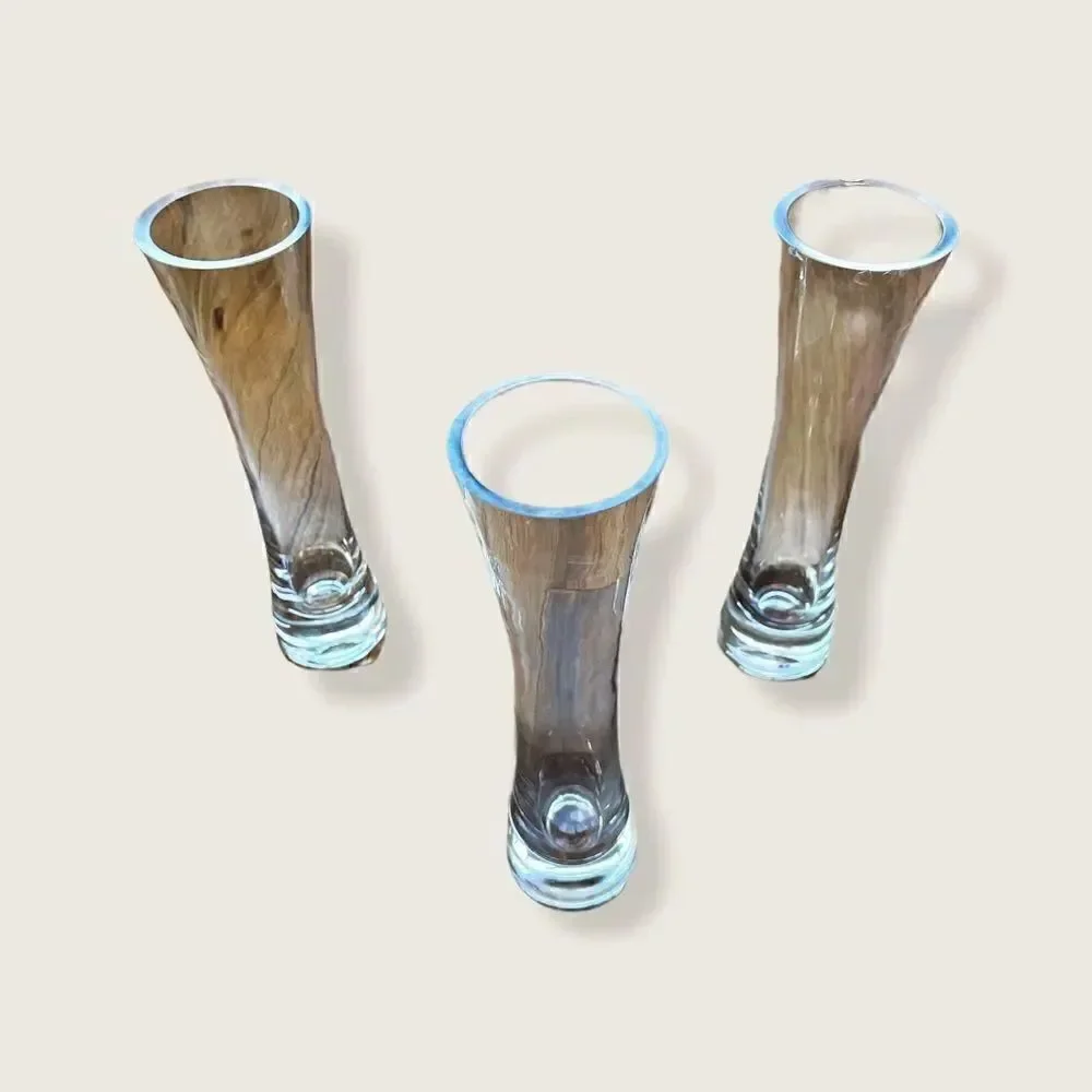 Set of 3 Narrow Fluted Glass Vases